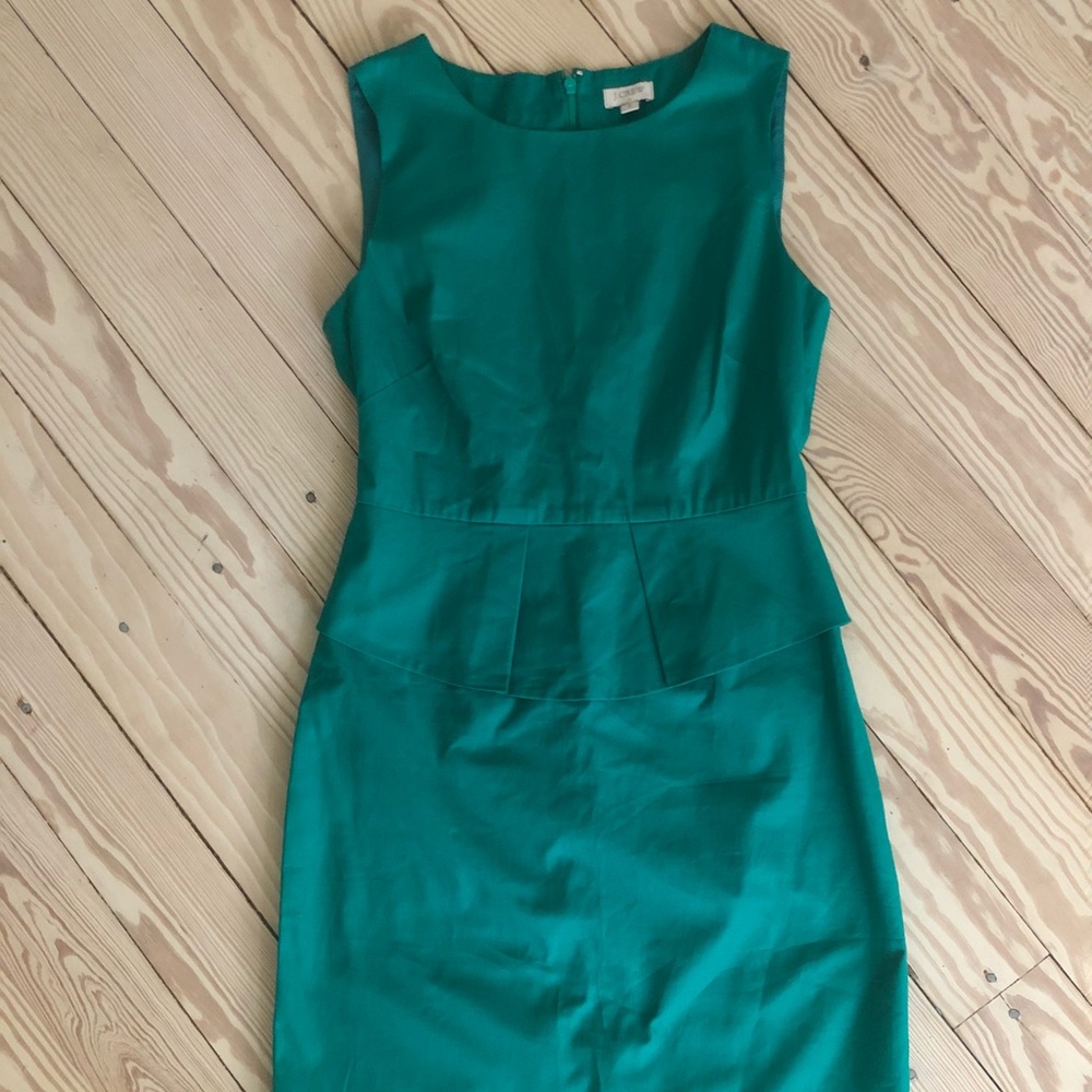 emerald green peplum waist j.crew dress